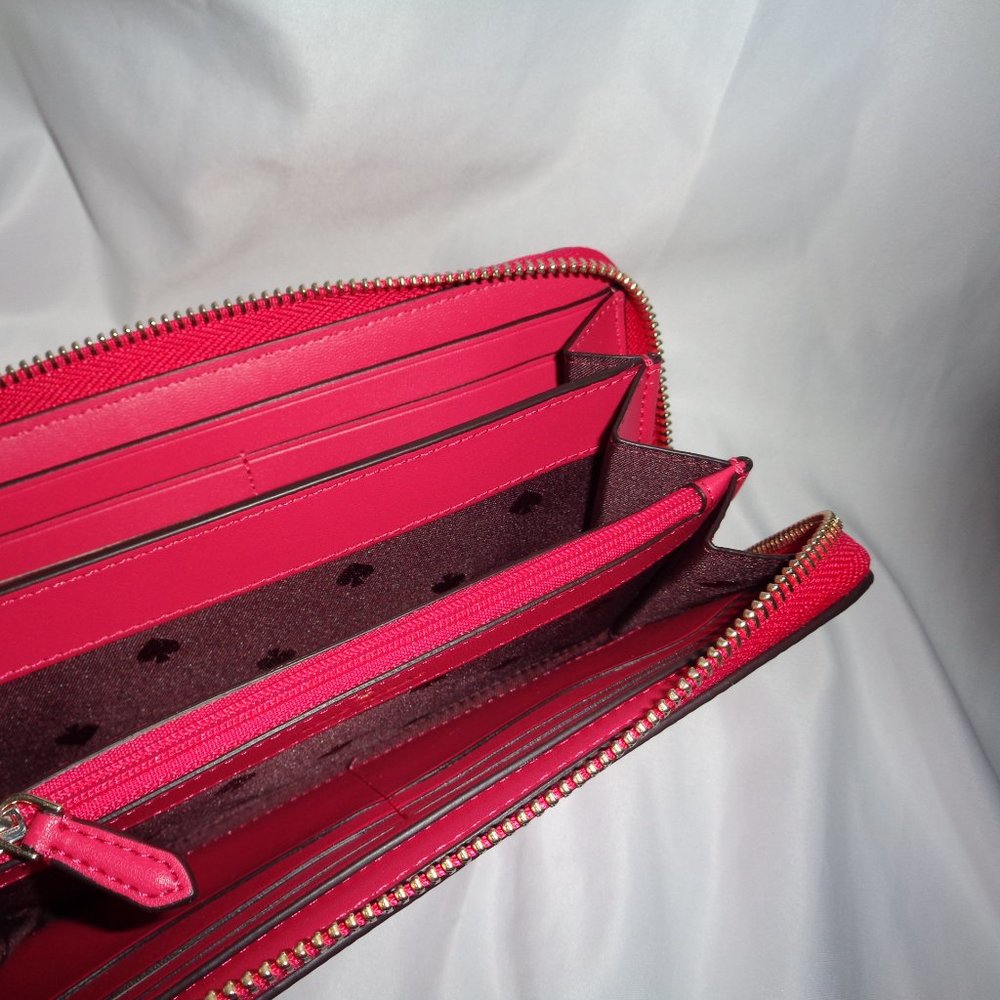 Kate Spade Leila Pebbled Leather Large Continental Wallet Clutch Bright Rose - Picture 7 of 7